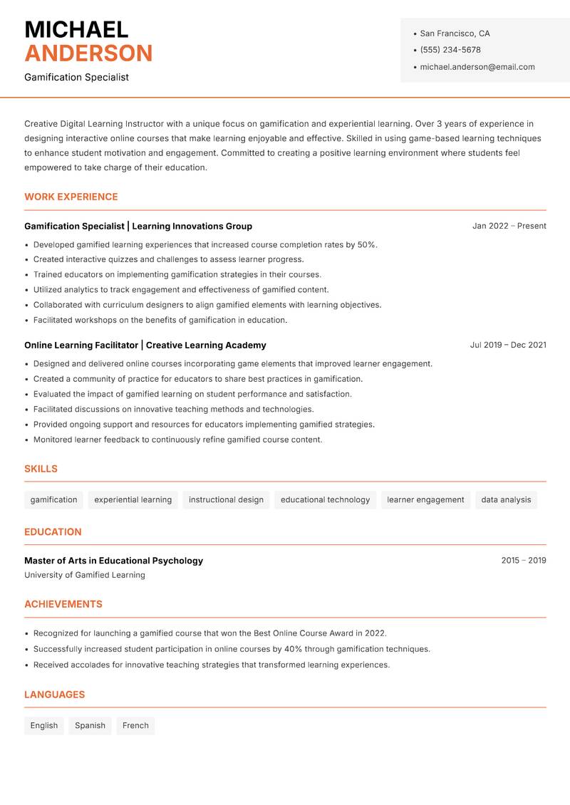 Digital Learning Instructor Resume Template