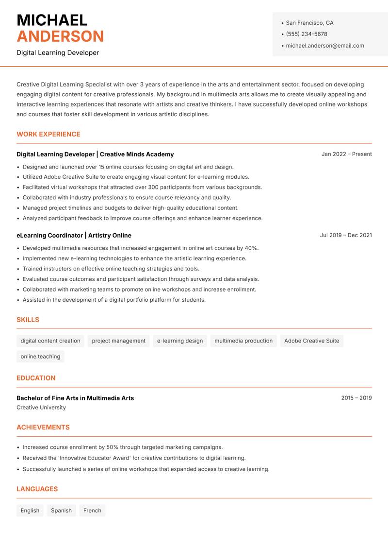 Digital Learning Specialist Resume Template