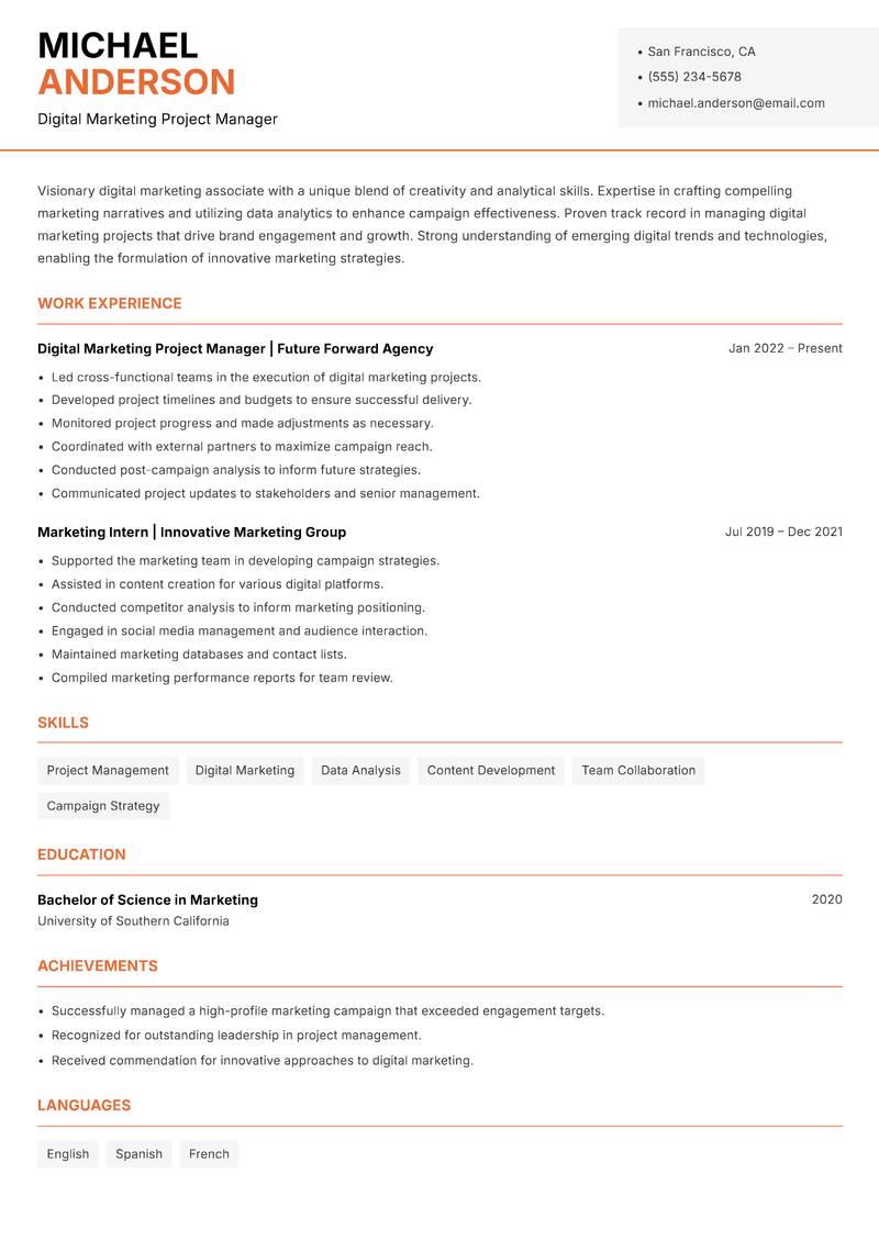 Digital Marketing Associate Resume Template