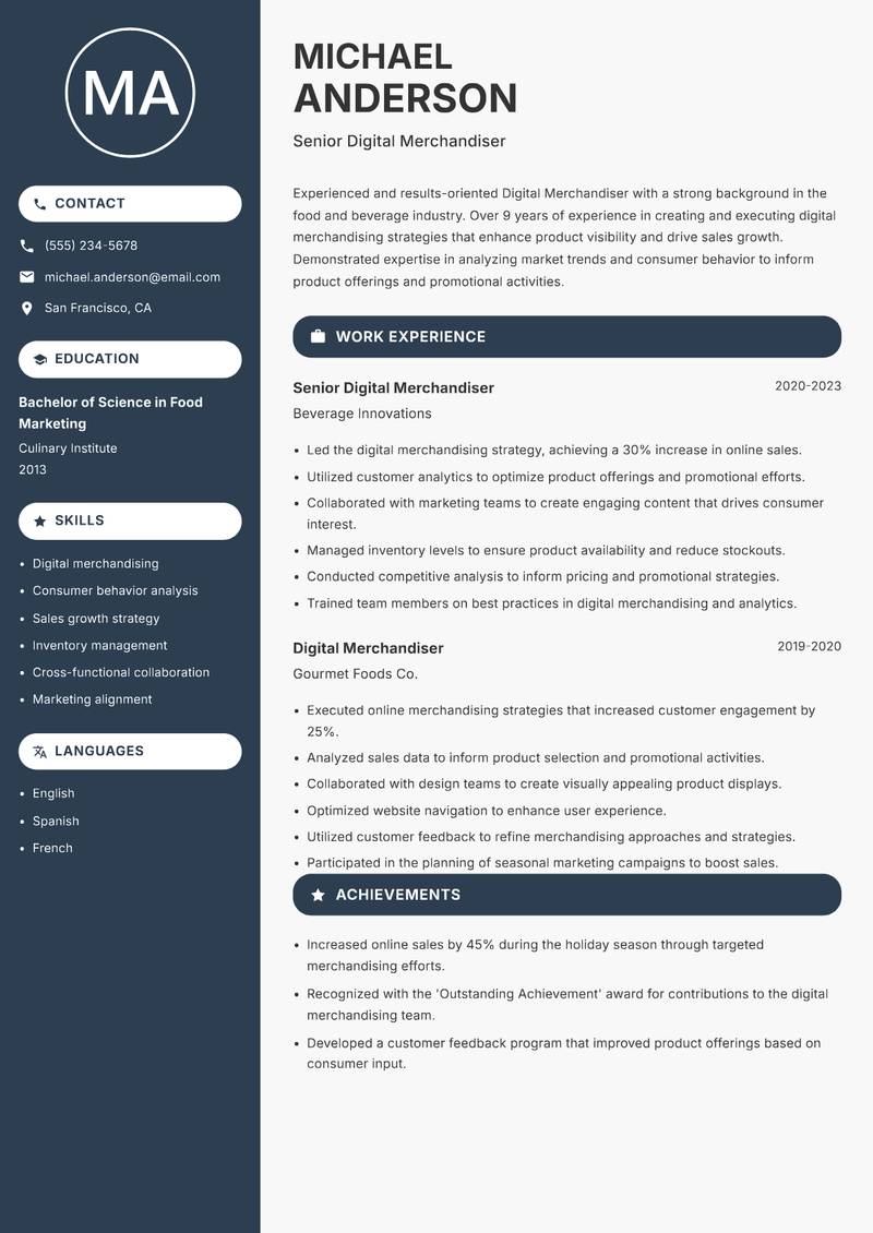 Digital Merchandiser Resume Preview Example