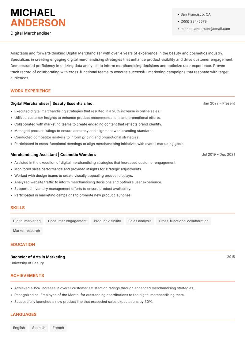 Digital Merchandiser Resume Template