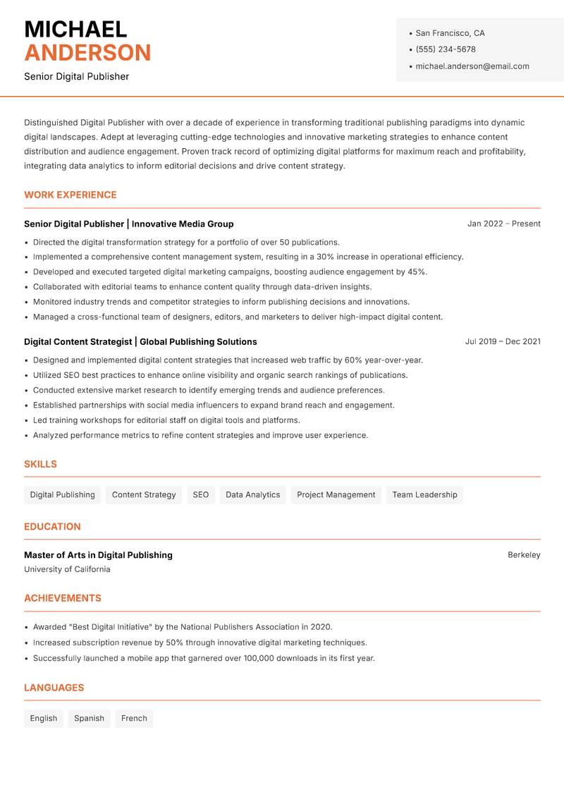 Digital Publisher Resume Template