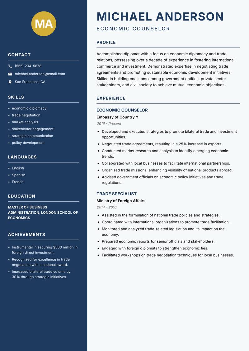 Diplomat Resume Preview Example