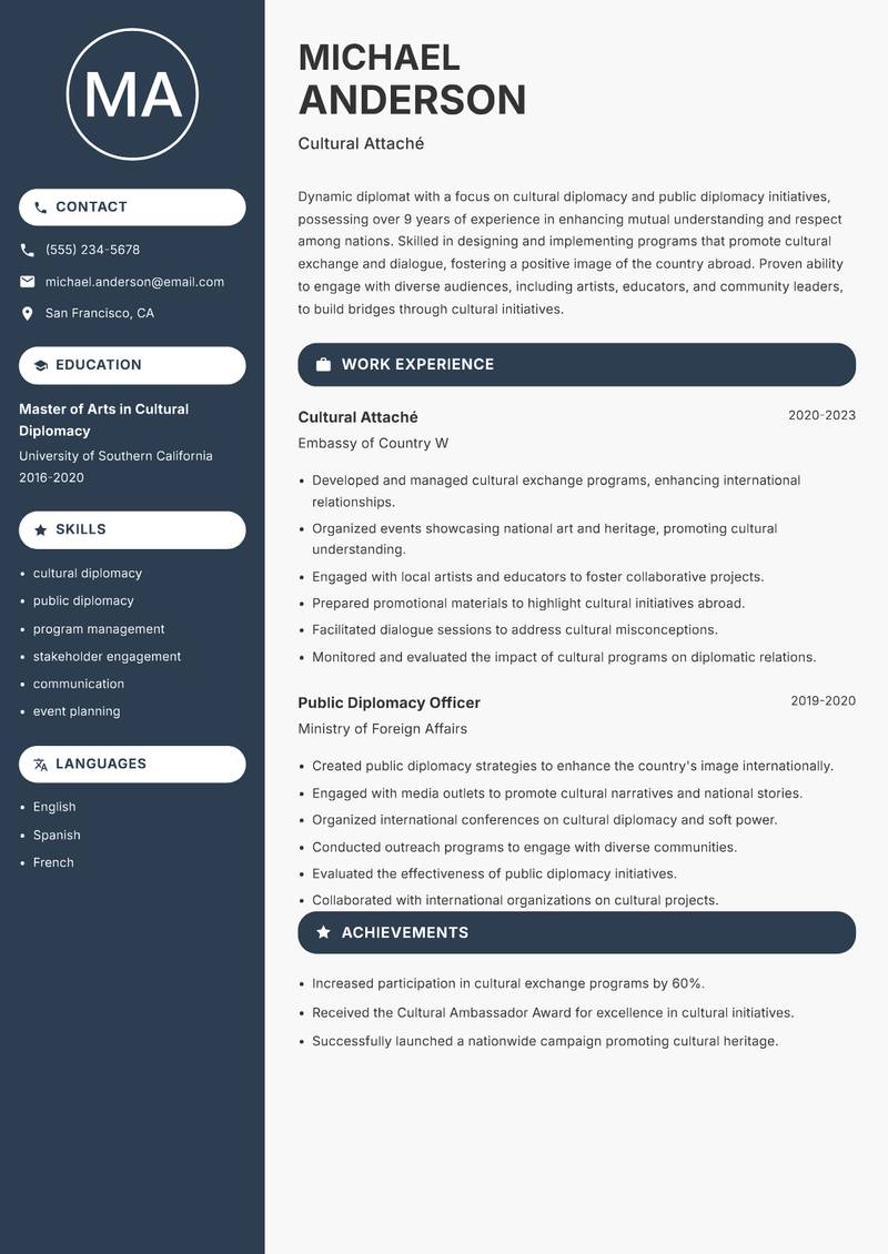 Diplomat Resume Preview Example