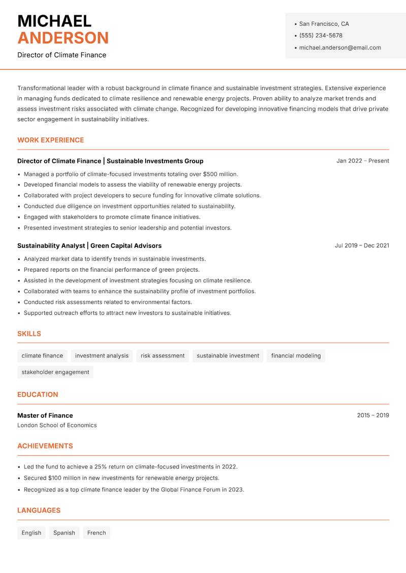 Director of Climate Change Resume Template