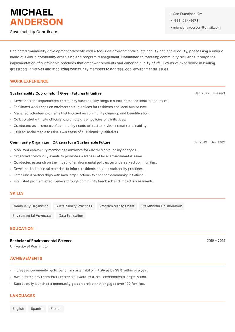 Director of Community Development Resume Template