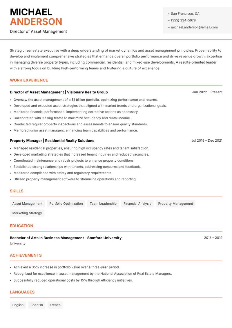Director of Real Estate Resume Template