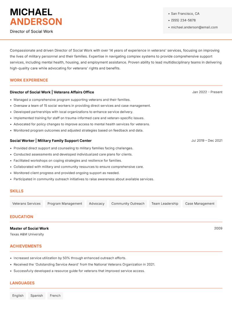 Director of Social Work Resume Template