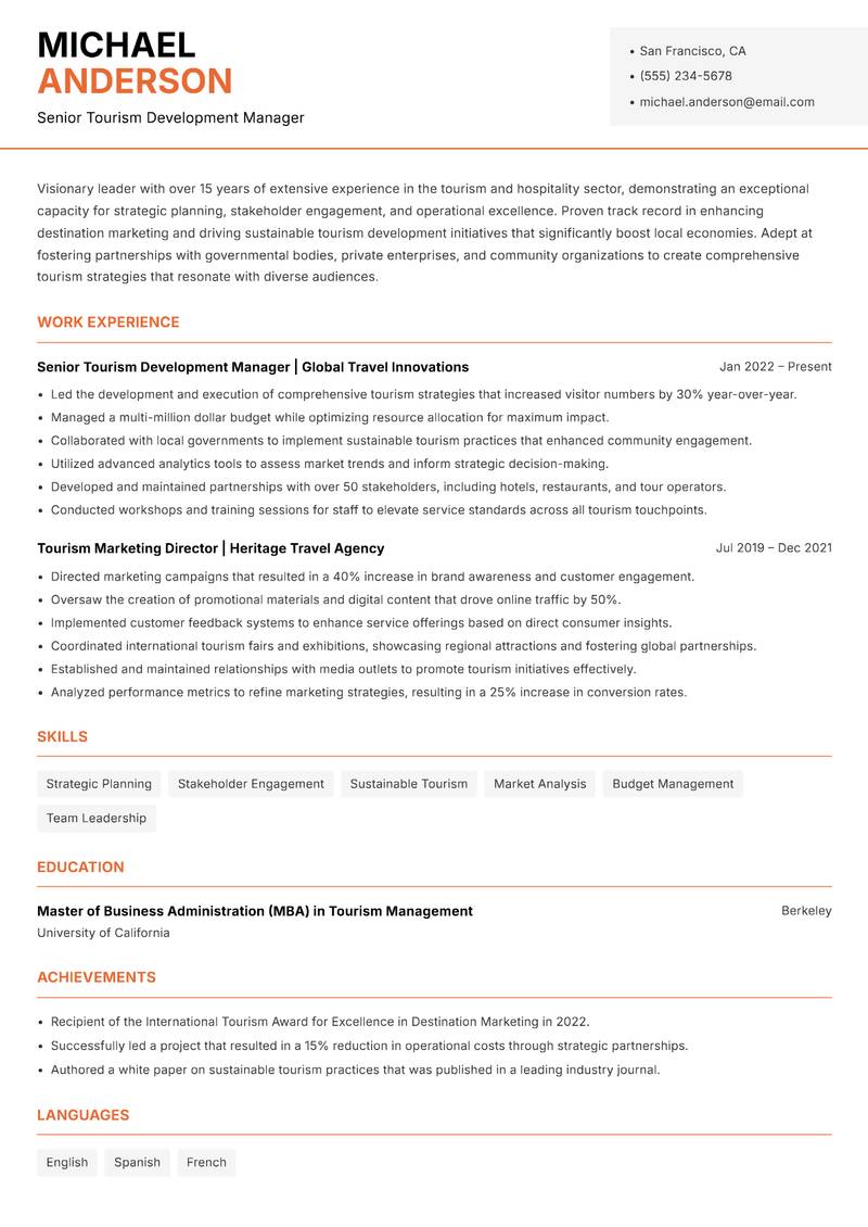 Director of Tourism Resume Template
