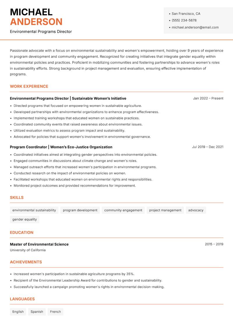 Director of Women Empowerment Resume Template