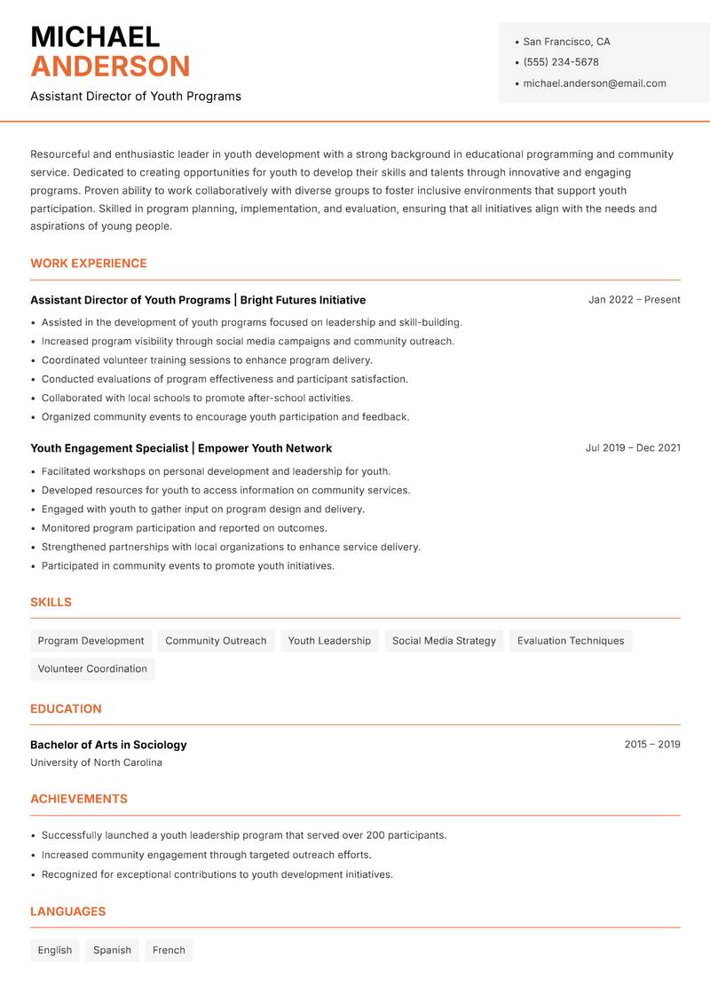 Director of Youth Development Resume Template