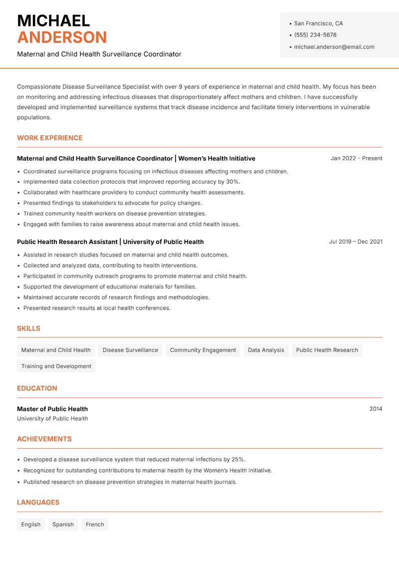 Disease Surveillance Specialist Resume Template