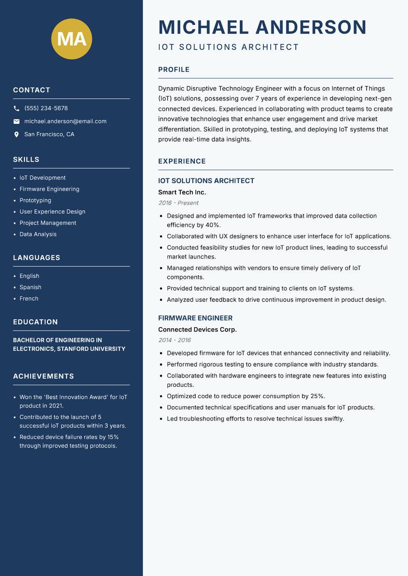Disruptive Technology Engineer Resume Preview Example