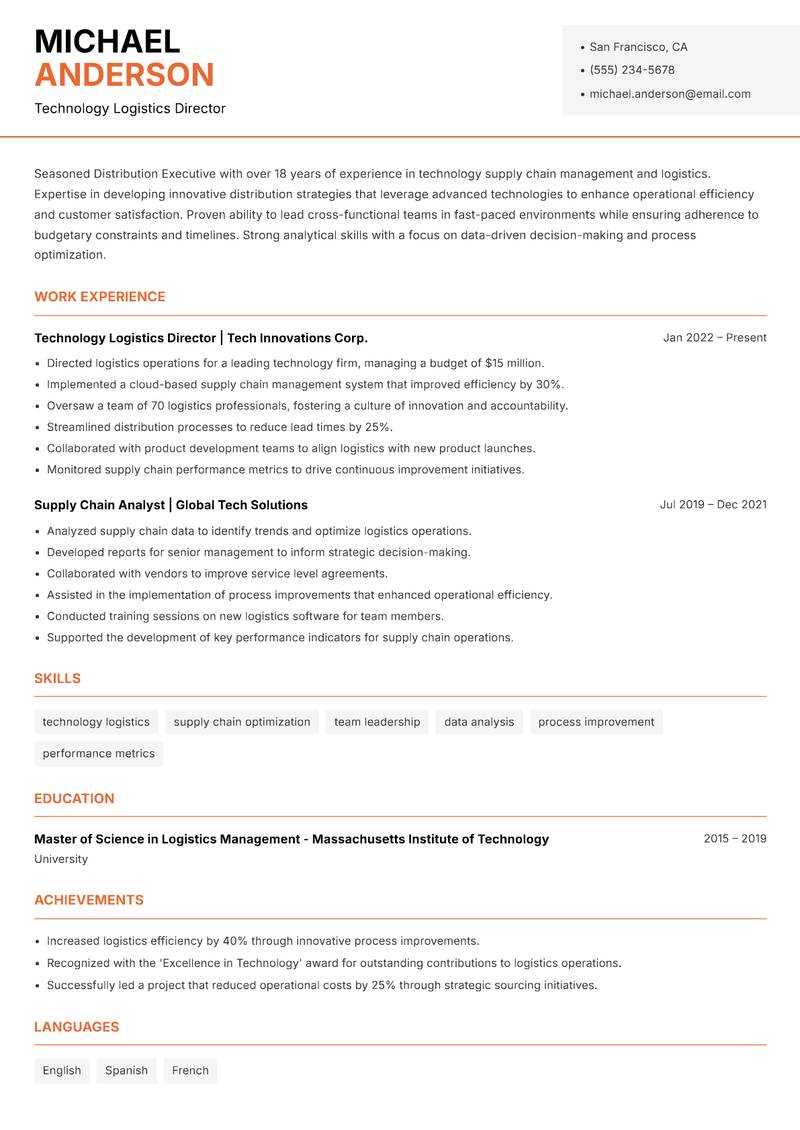 Distribution Executive Resume Template