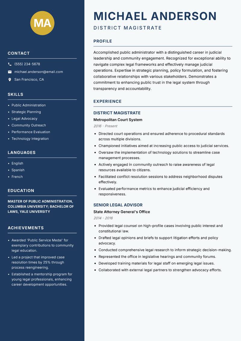 District Magistrate Resume Preview Example