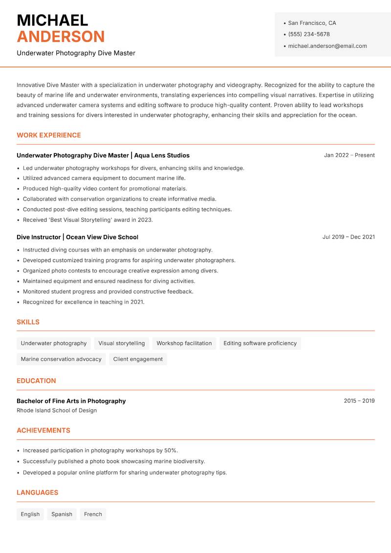 Dive Master Resume Template