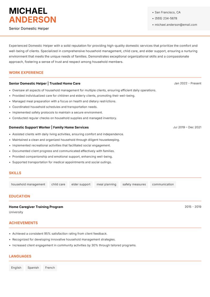 Domestic Helper Resume Template