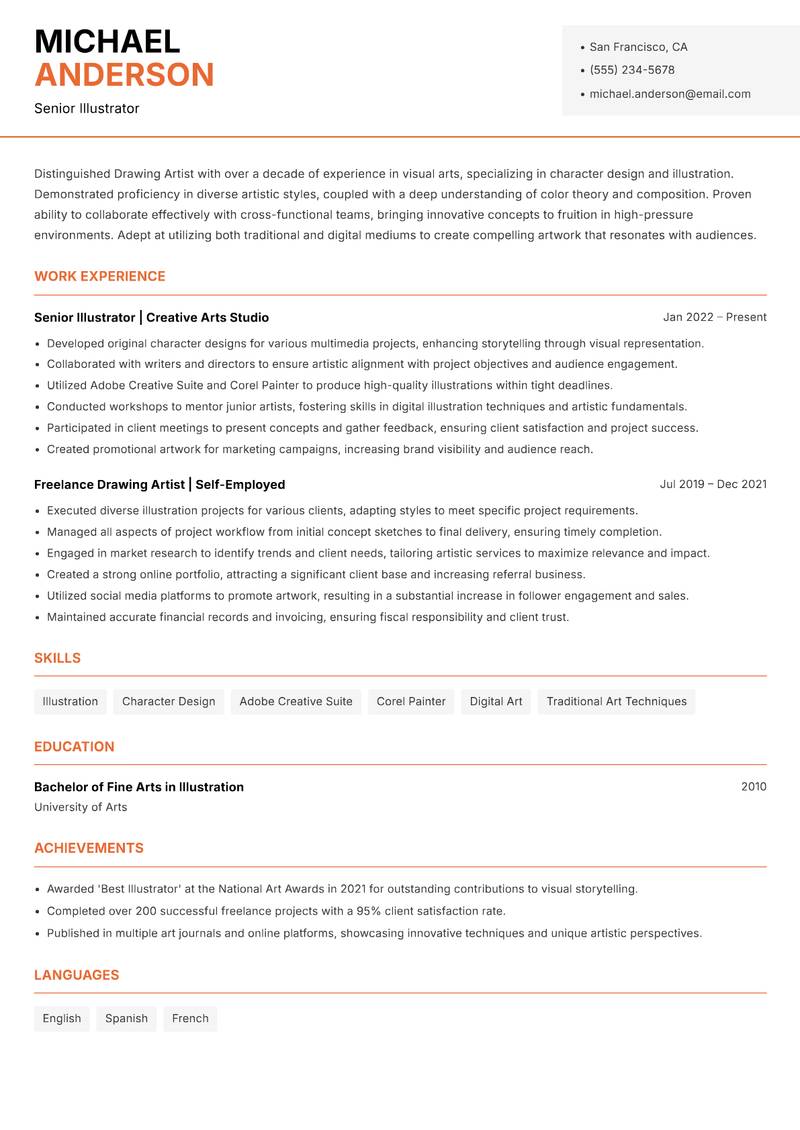 Drawing Artist Resume Template