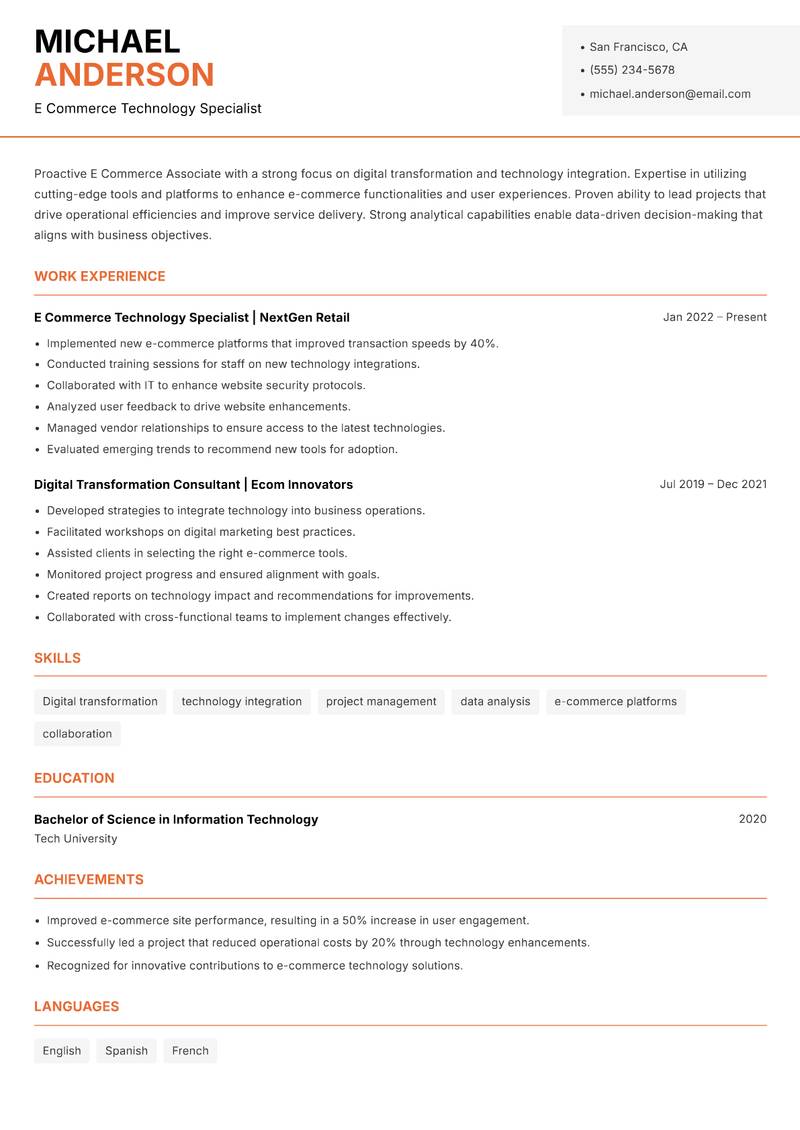 E Commerce Associate Resume Template