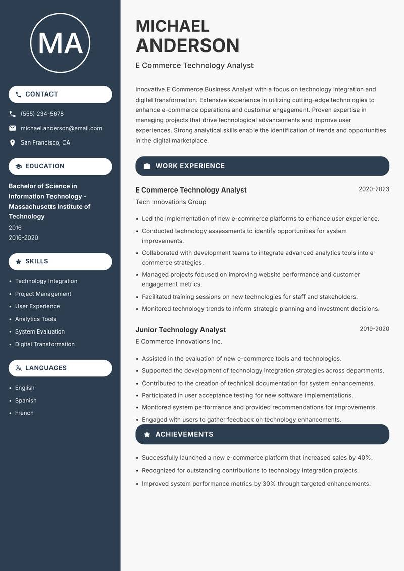 E Commerce Business Analyst Resume Preview Example