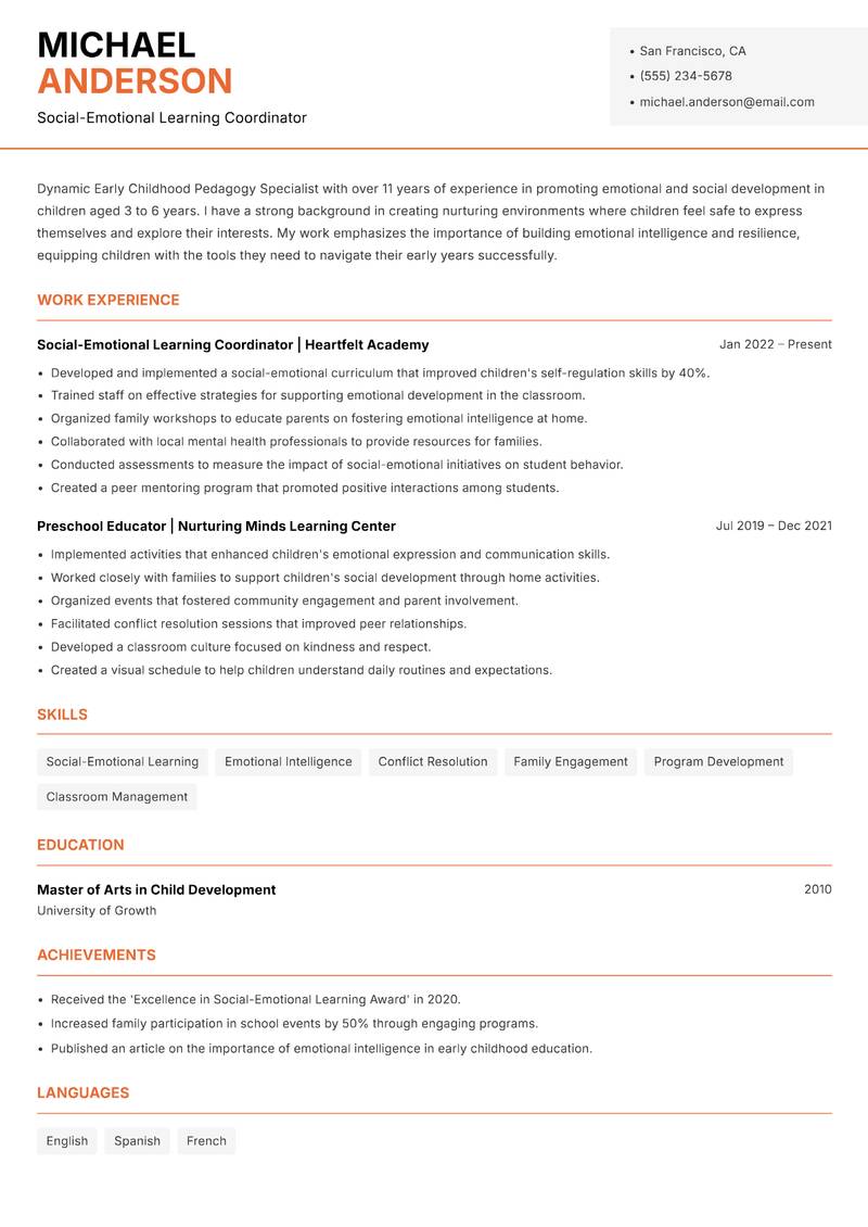 Early Childhood Pedagogy Specialist Resume Template