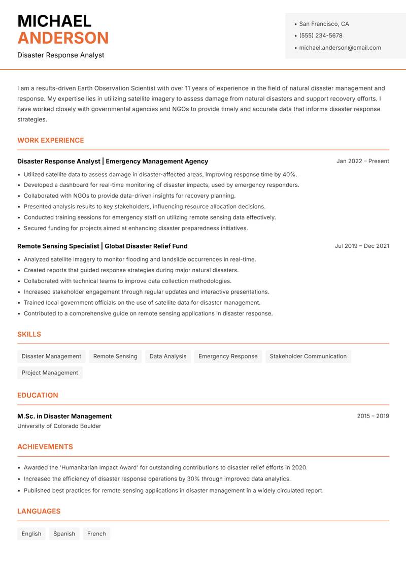 Earth Observation Scientist Resume Template