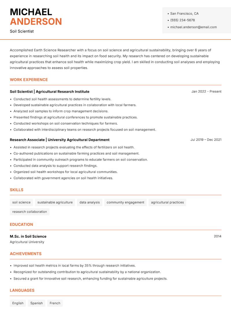 Earth Science Researcher Resume Template