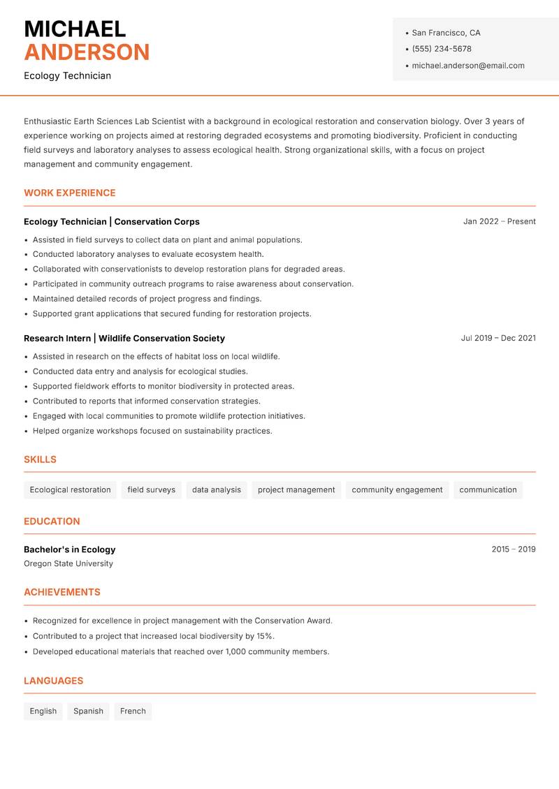 Earth Sciences Lab Scientist Resume Template