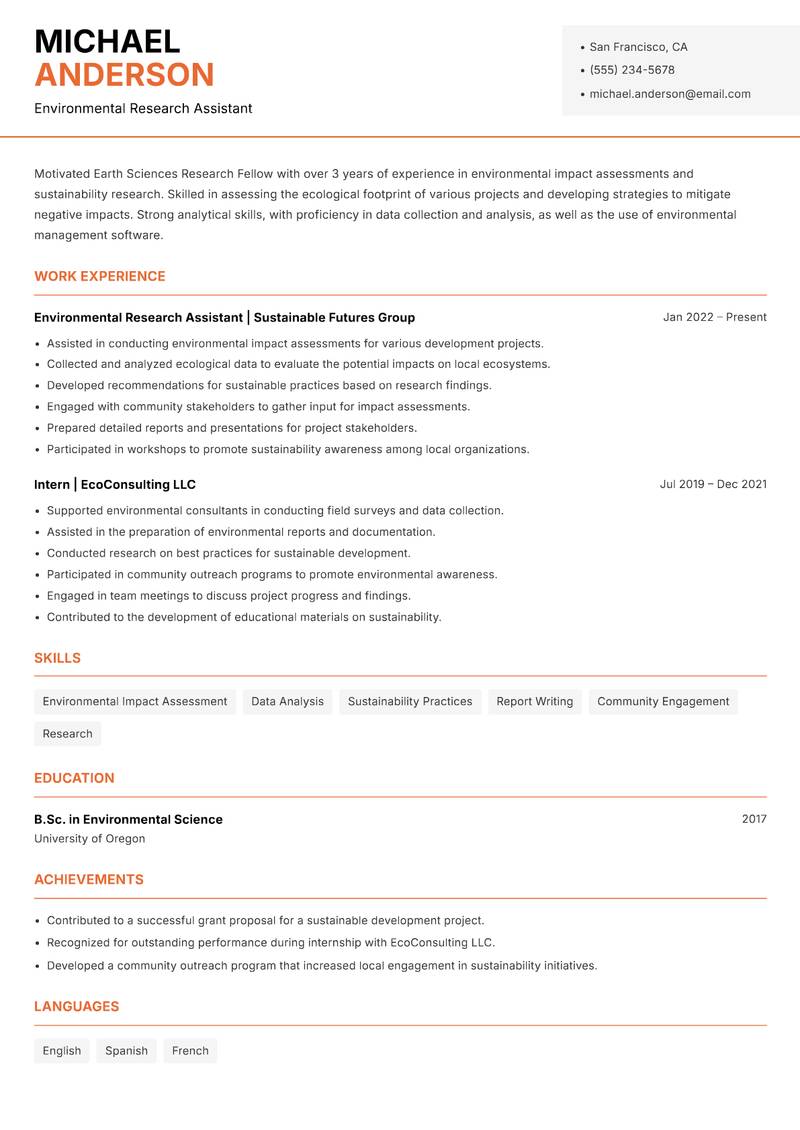 Earth Sciences Research Fellow Resume Template