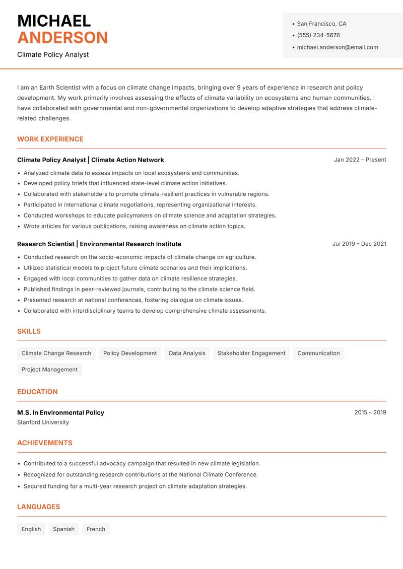 Earth Scientist Resume Template