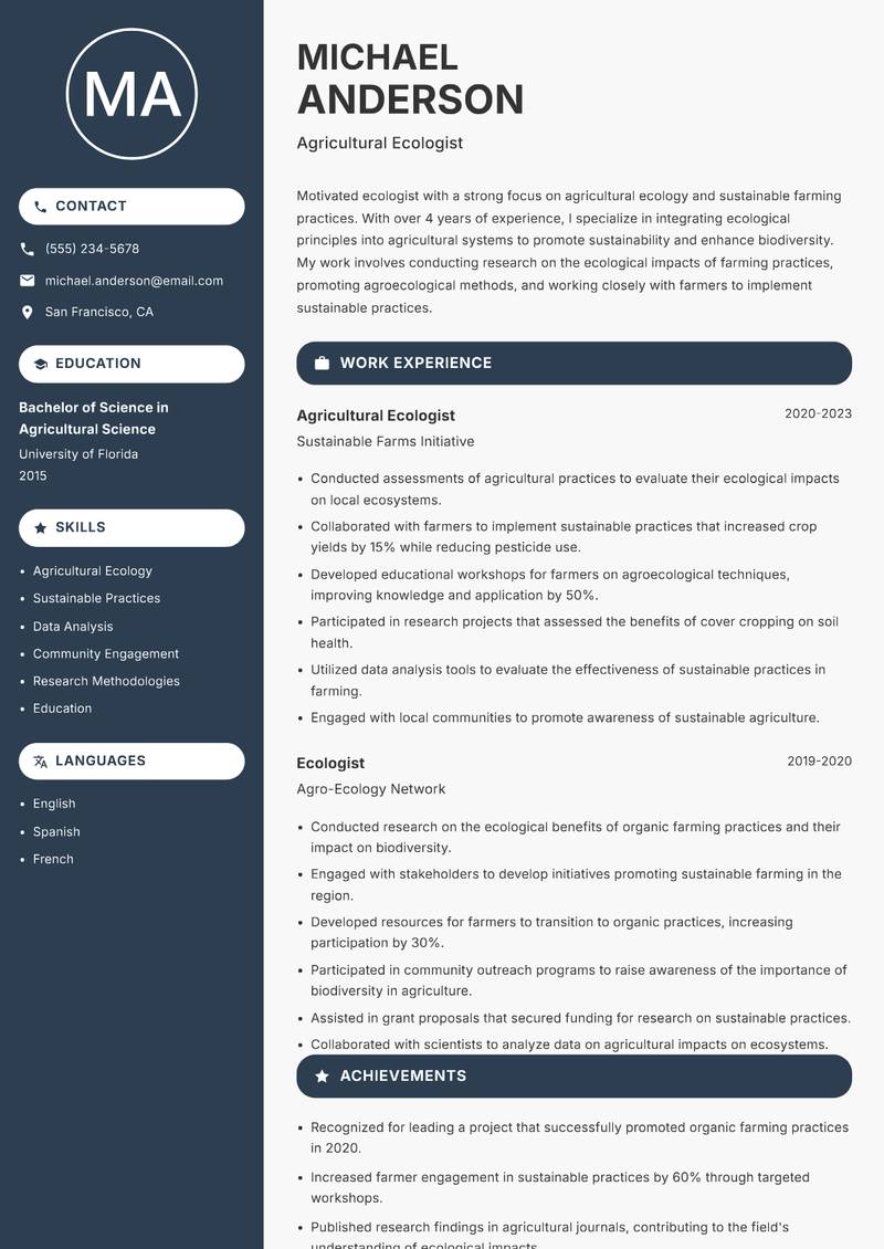 Ecologist Resume Preview Example