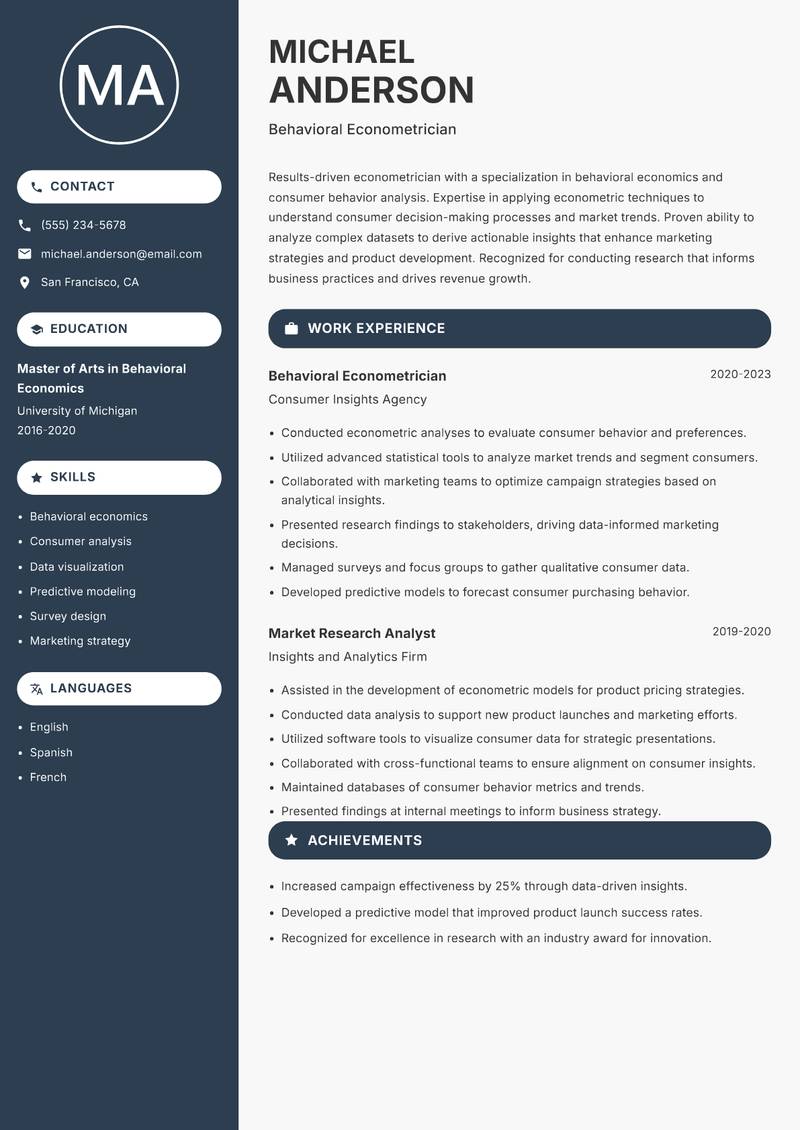 Econometrician Resume Preview Example