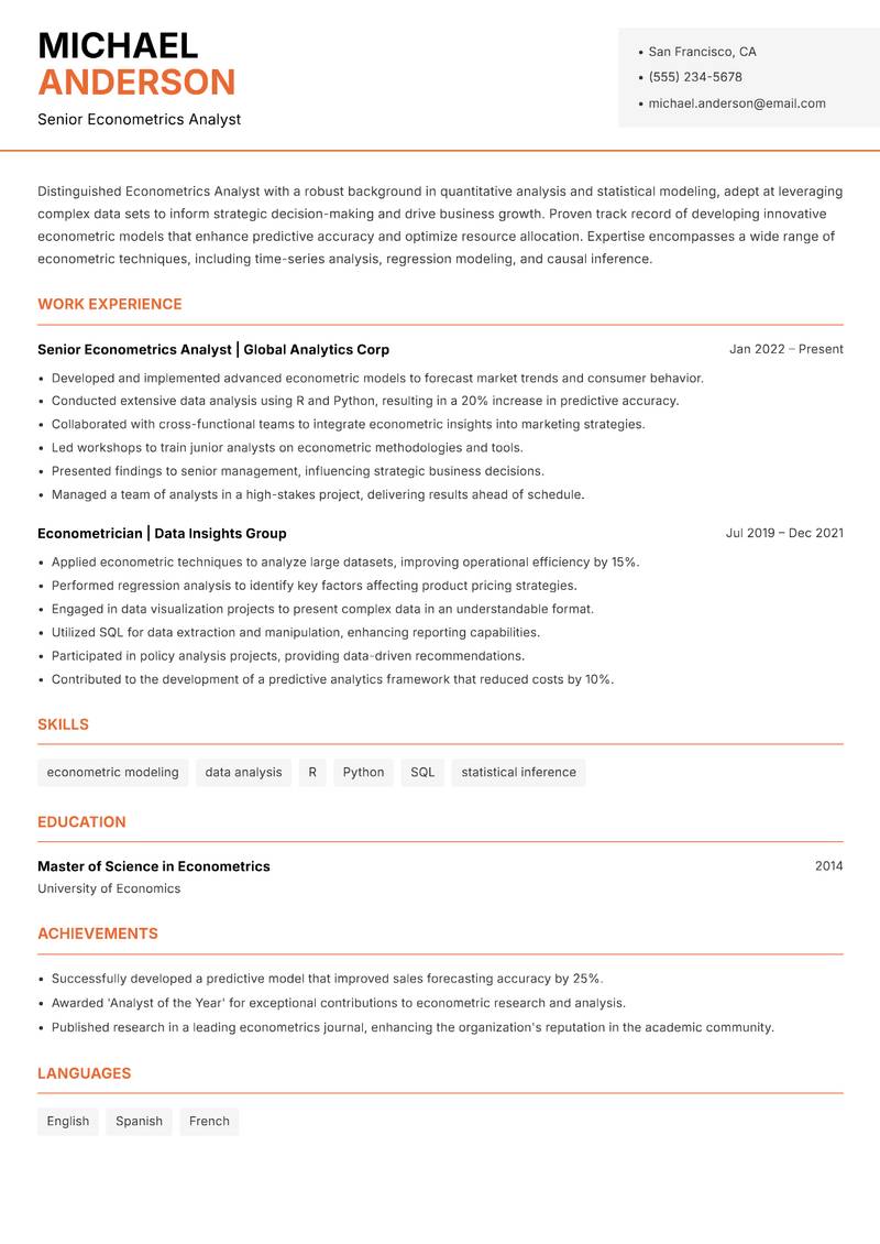 Econometrics Analyst Resume Template