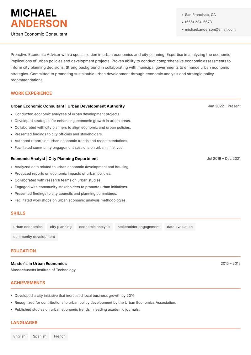 Economic Advisor Resume Template