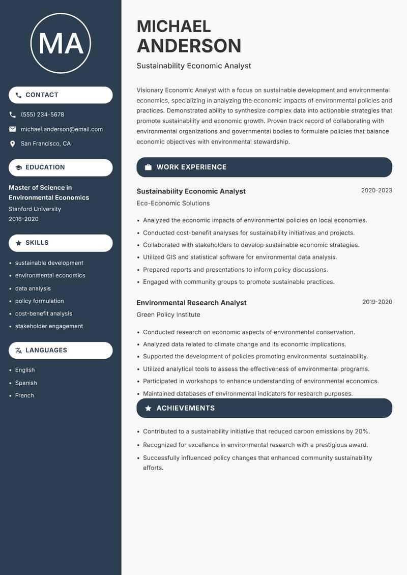 Economic Analyst Resume Preview Example
