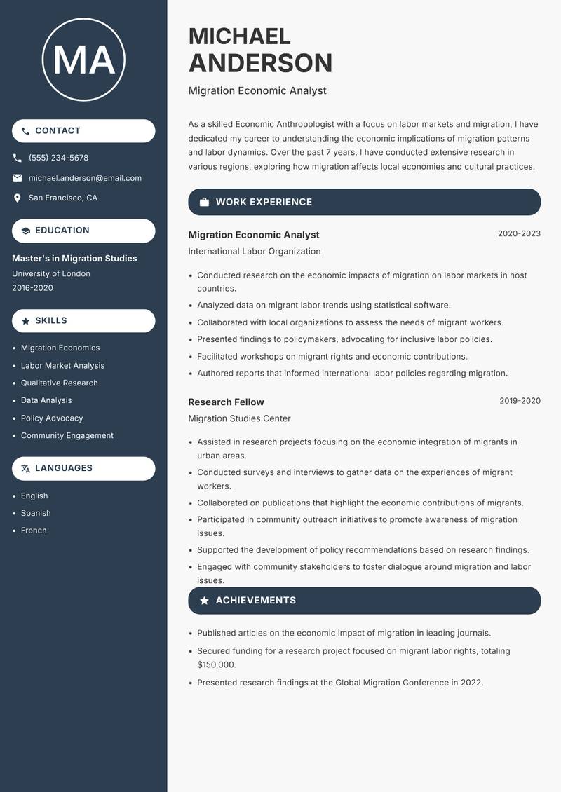 Economic Anthropologist Resume Preview Example