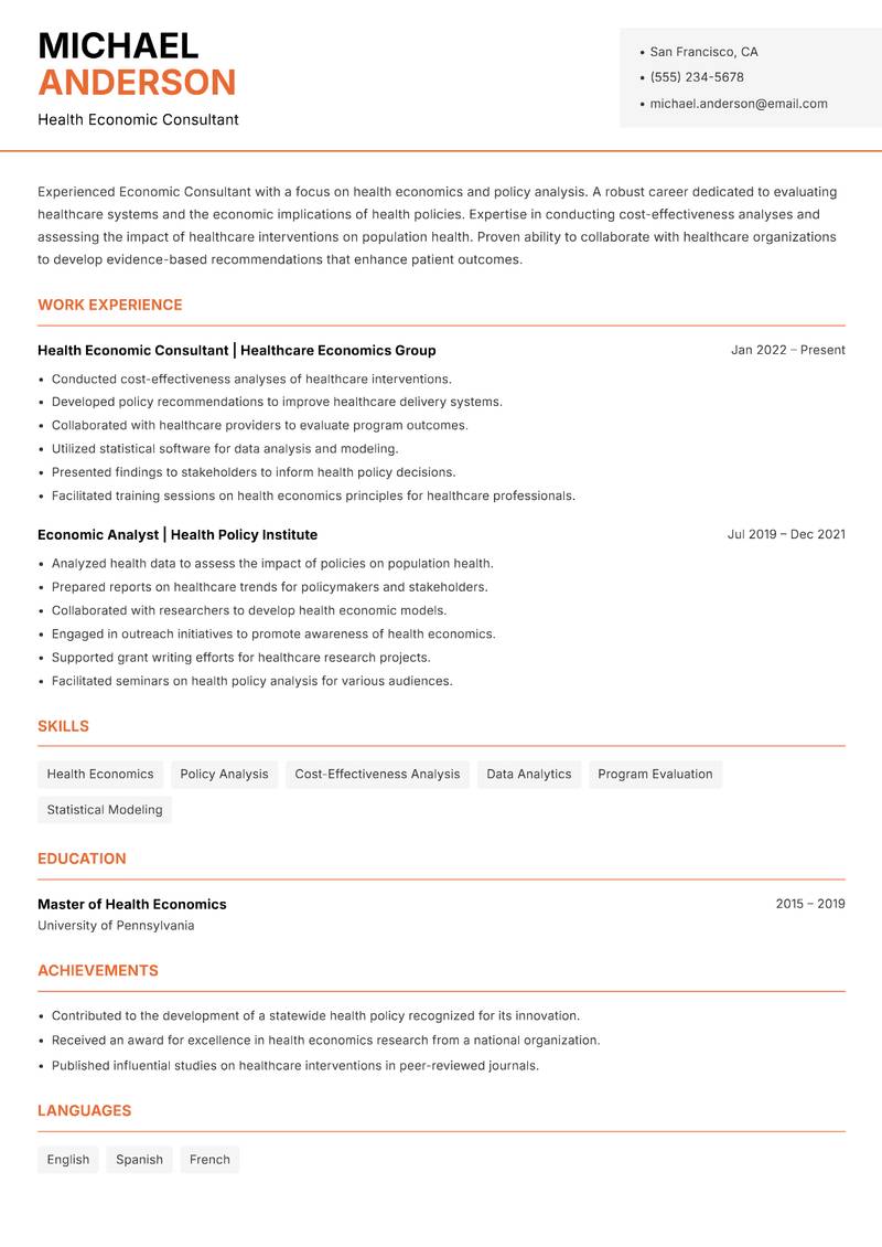 Economic Consultant Resume Template