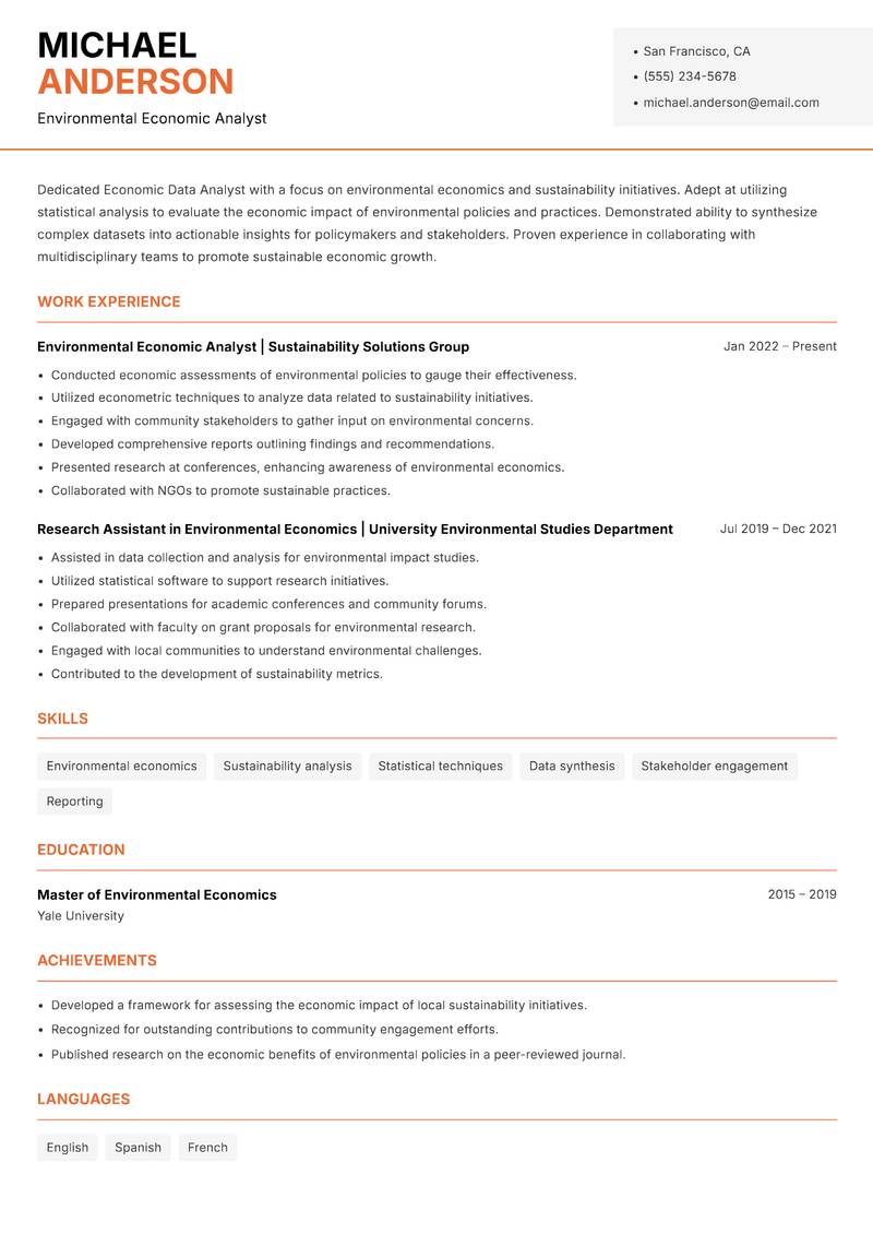 Economic Data Analyst Resume Template