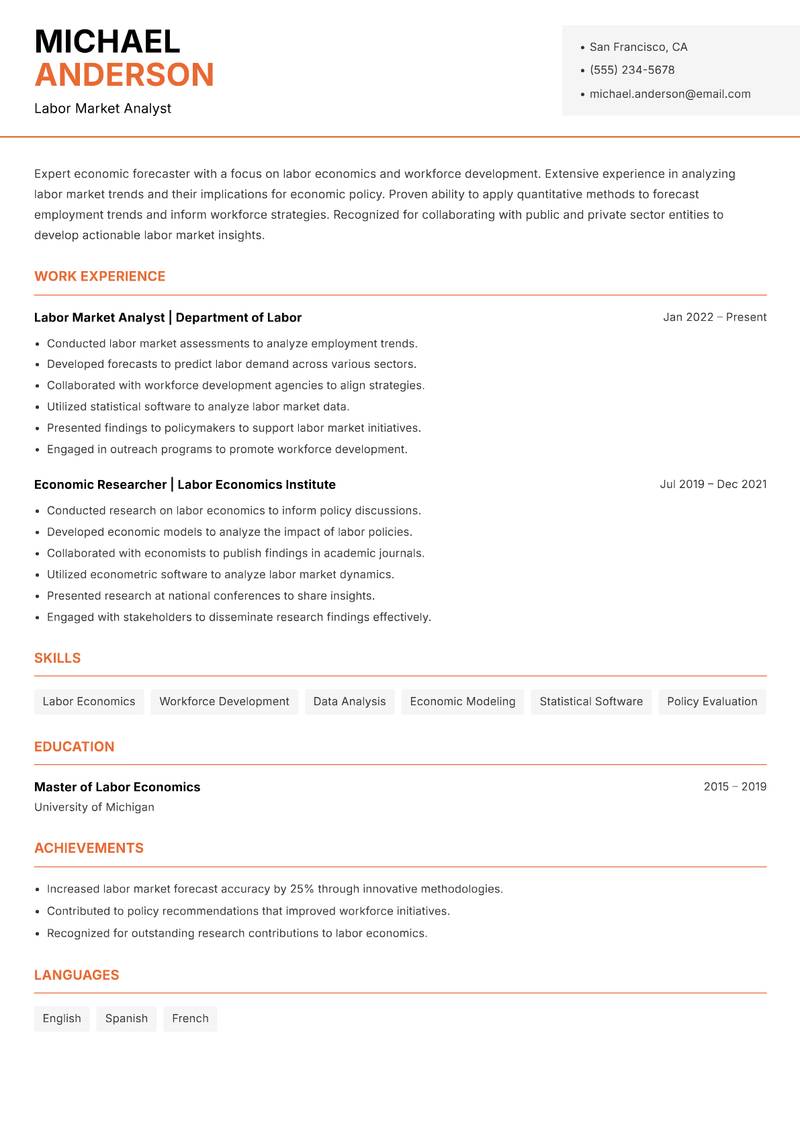 Economic Forecaster Resume Template