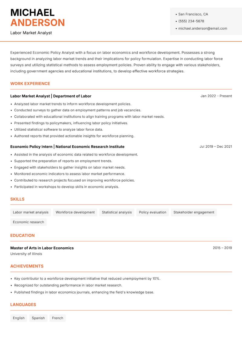 Economic Policy Analyst Resume Template