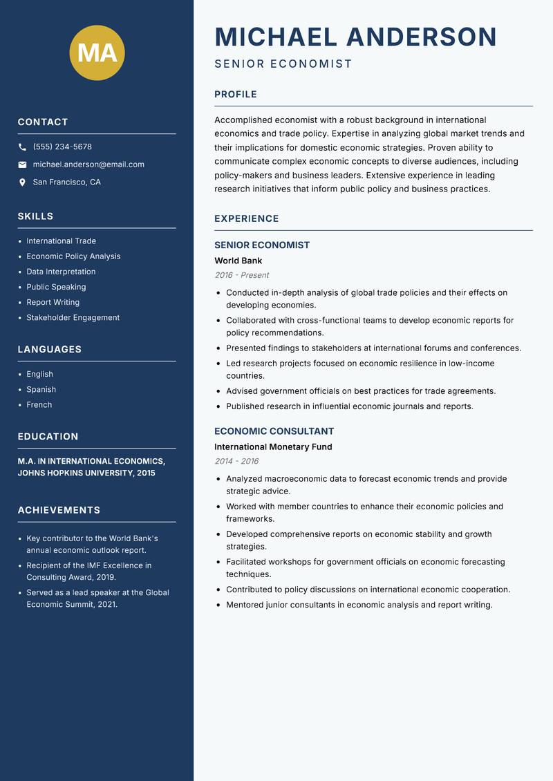 Economics Professor Resume Preview Example