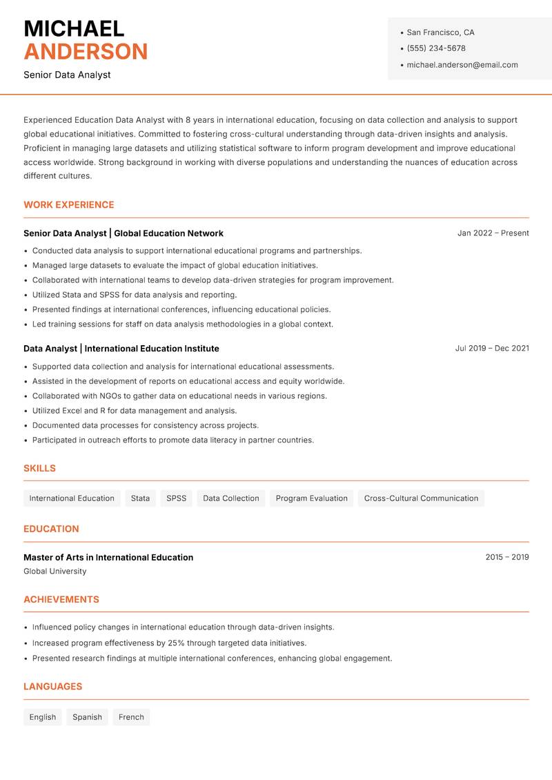 Education Data Analyst Resume Template