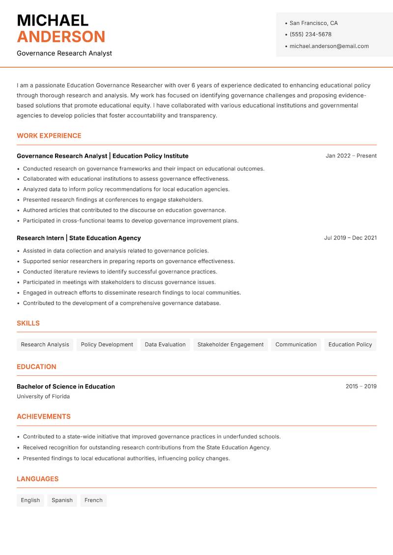 Education Governance Researcher Resume Template