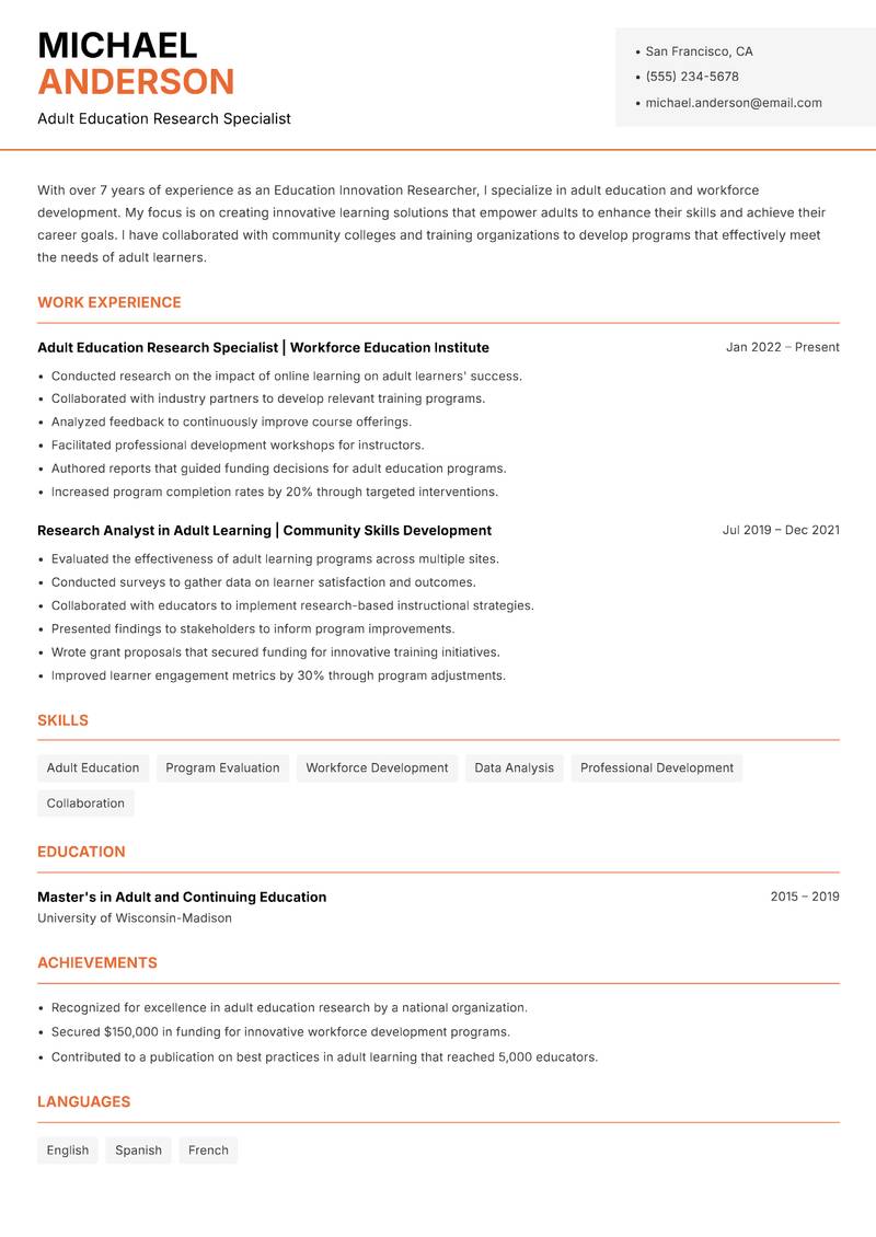 Education Innovation Researcher Resume Template