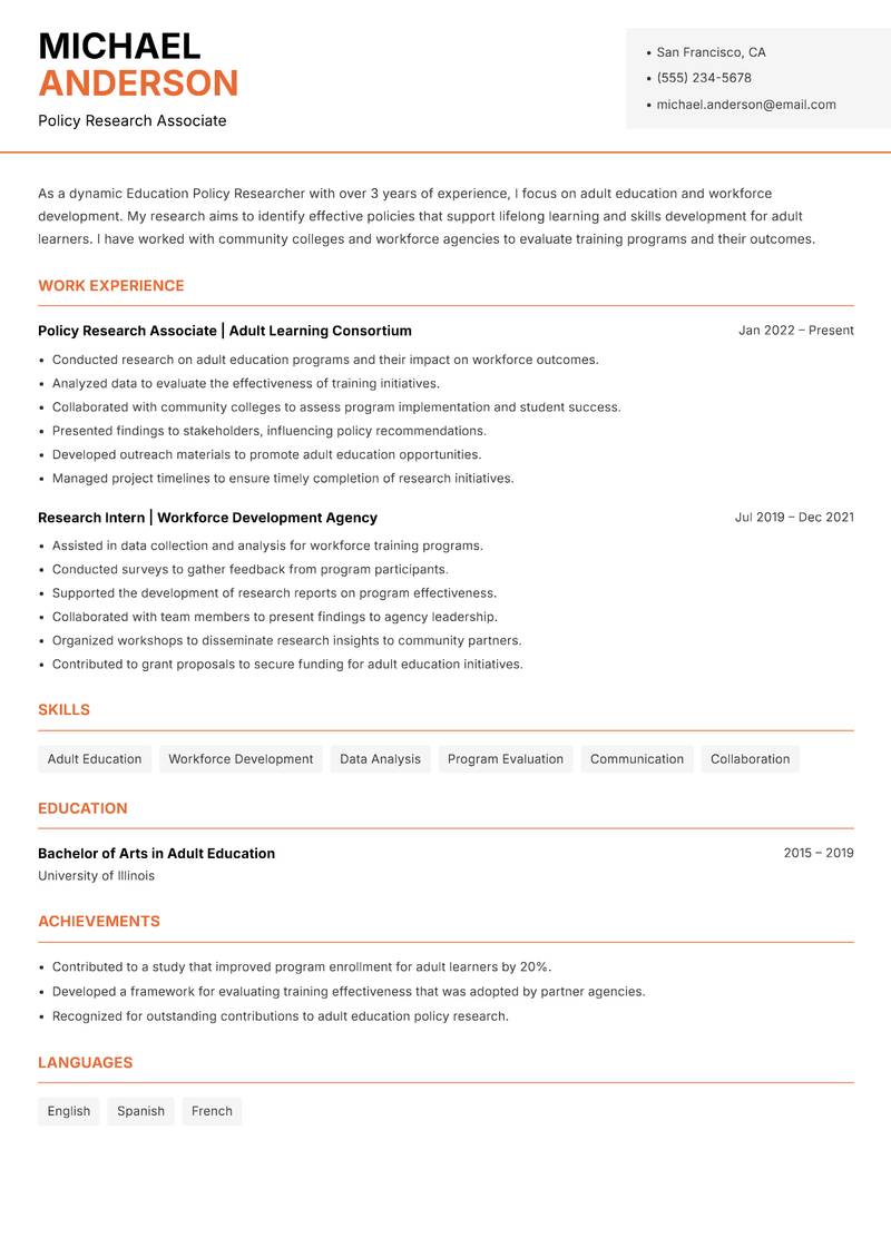 Education Policy Researcher Resume Template