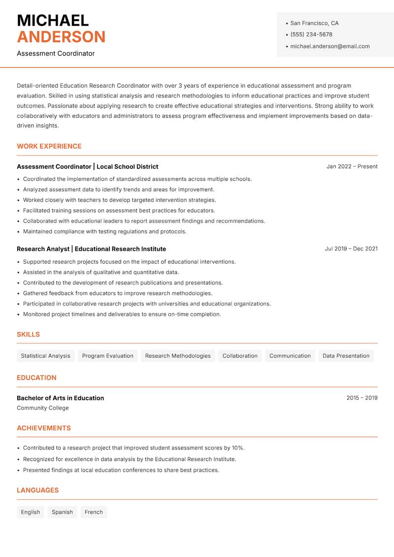 Education Research Coordinator Resume Template