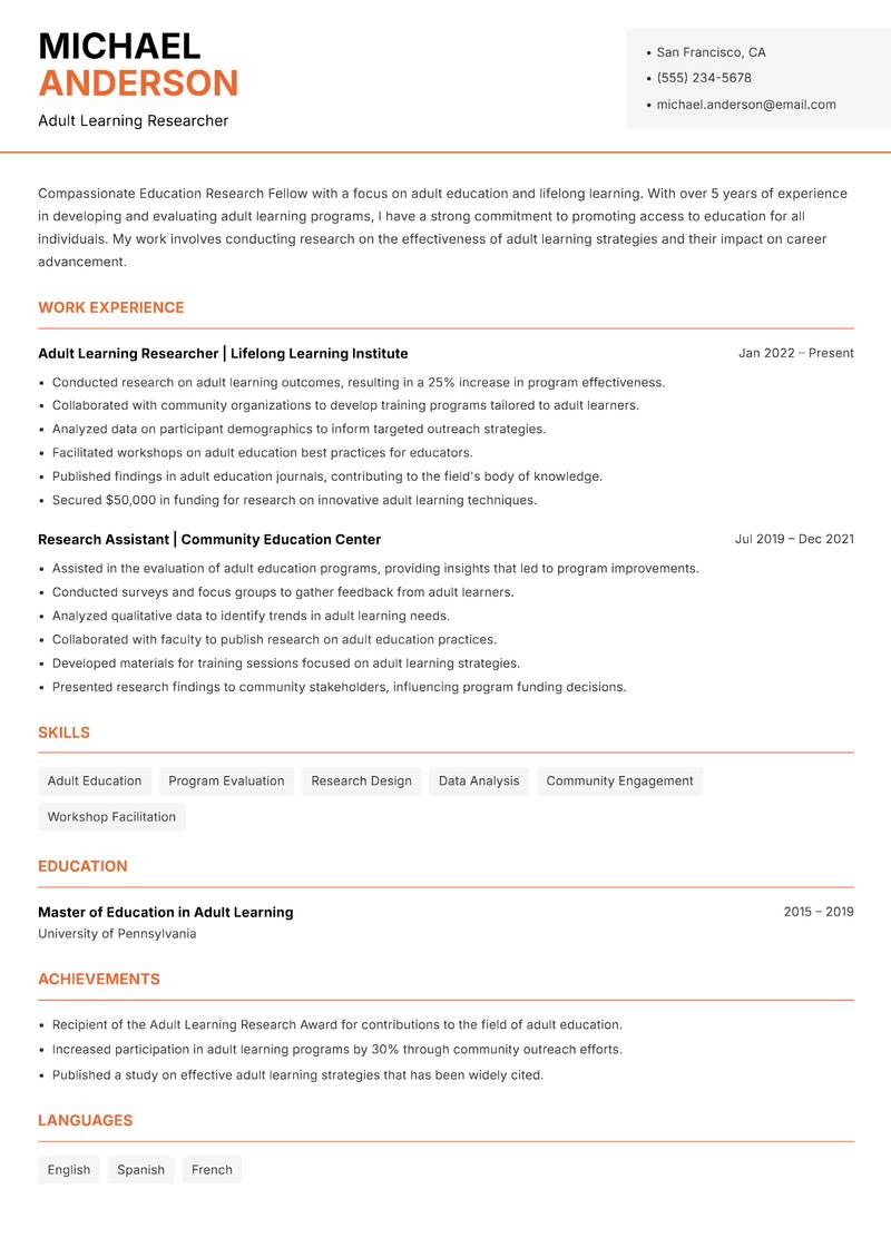 Education Research Fellow Resume Template