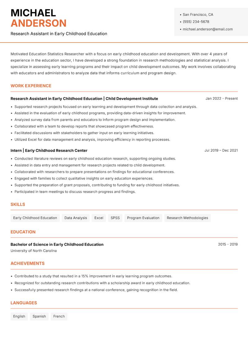 Education Statistics Researcher Resume Template