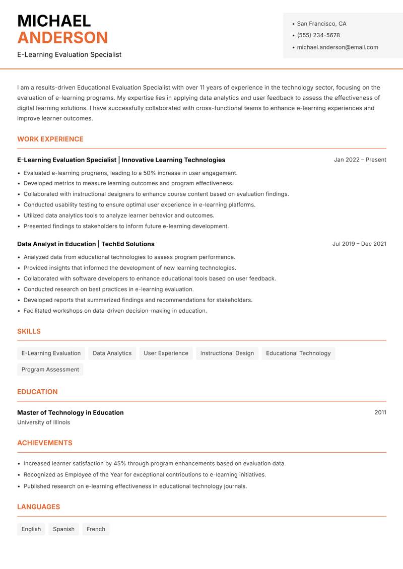 Educational Evaluation Specialist Resume Template
