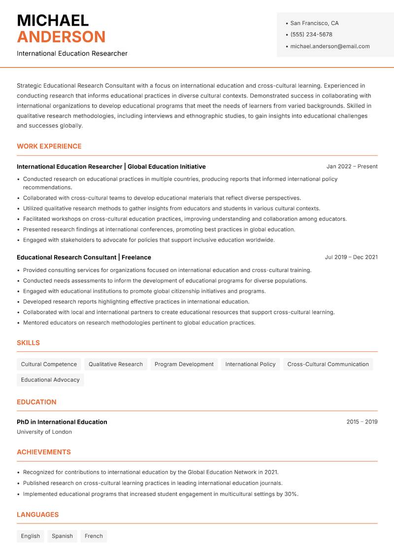 Educational Research Consultant Resume Template